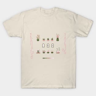 Pixel Art Plants Set Pink T-Shirt